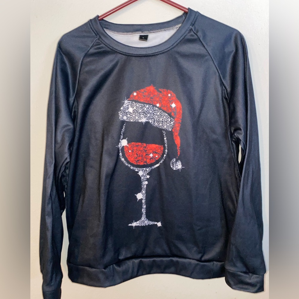 Black Wine Santa Glass Sweatshirt Large Brand New
